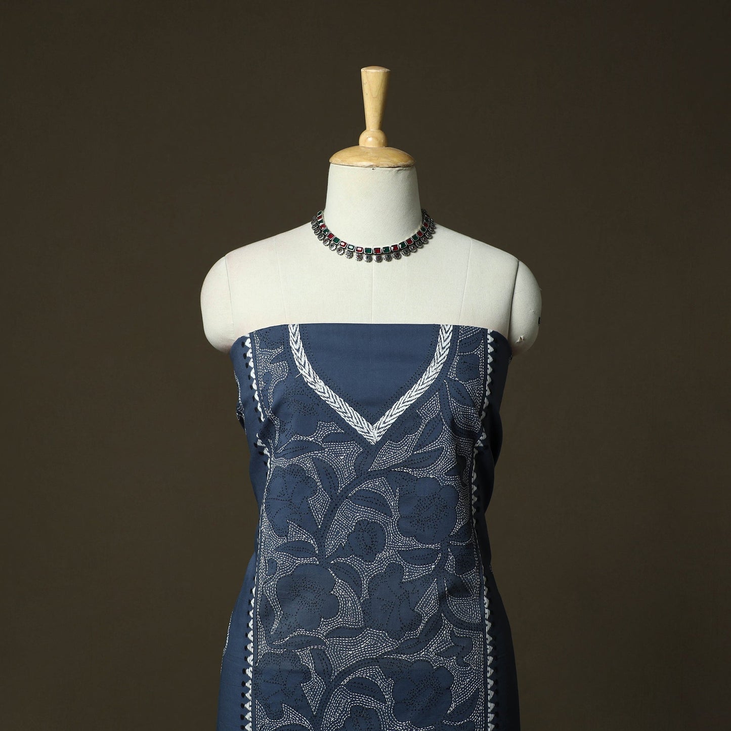 Bengal kantha hand embroidered cotton unstitched kurta