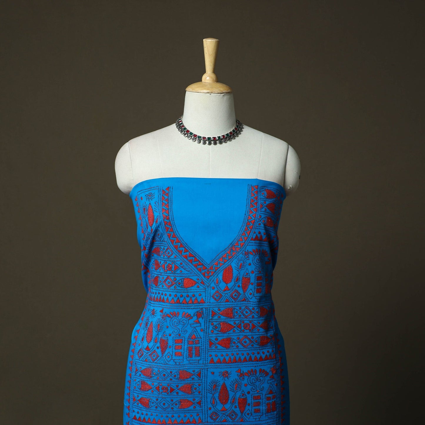 Bengal kantha hand embroidered cotton unstitched kurta