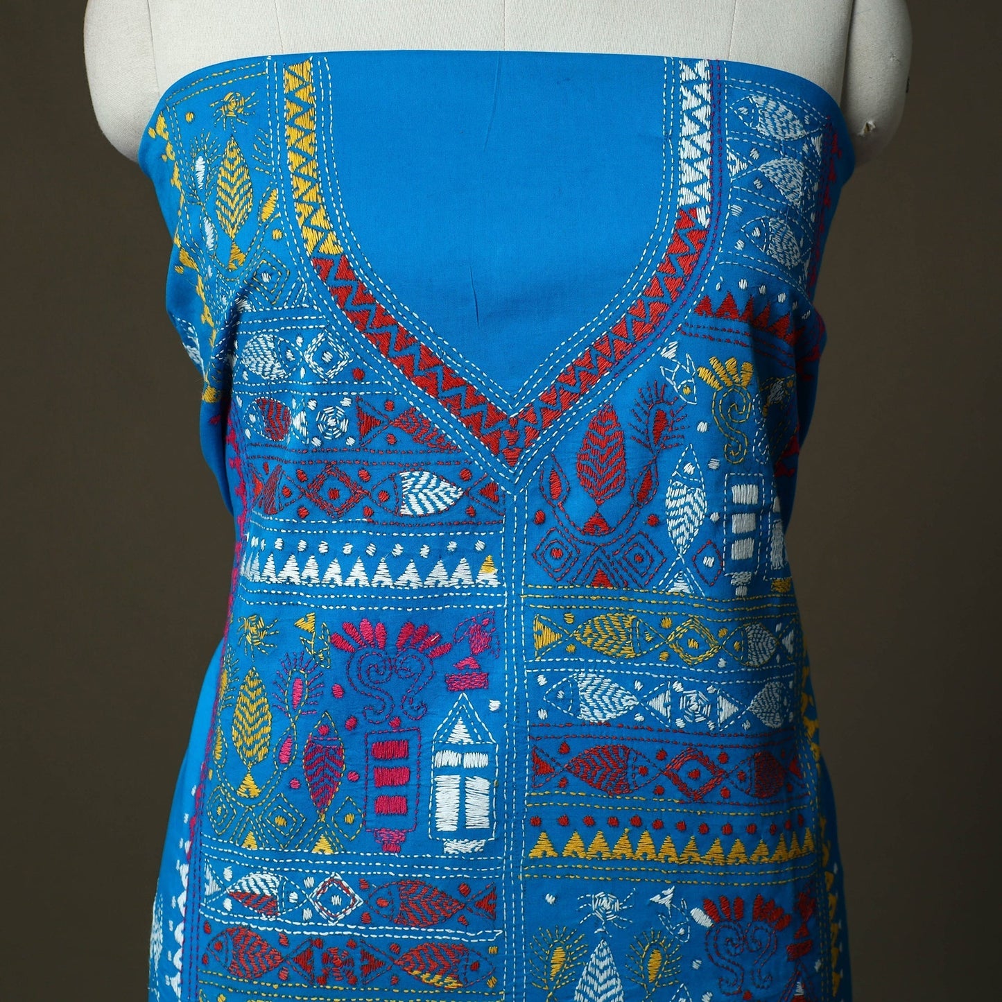 Bengal kantha hand embroidered cotton unstitched kurta