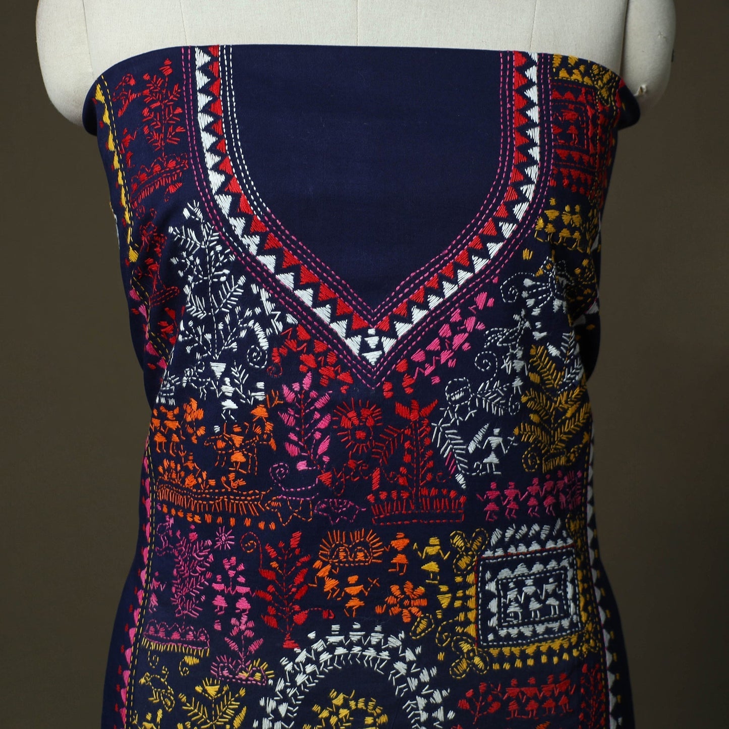 Bengal kantha hand embroidered cotton unstitched kurta