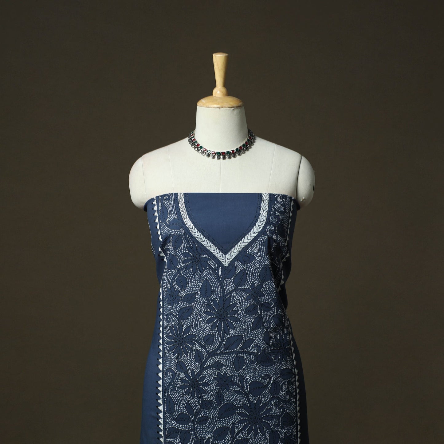Bengal kantha hand embroidered cotton unstitched kurta