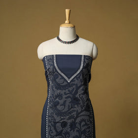 Blue - bengal kantha hand embroidered unstitched kurta