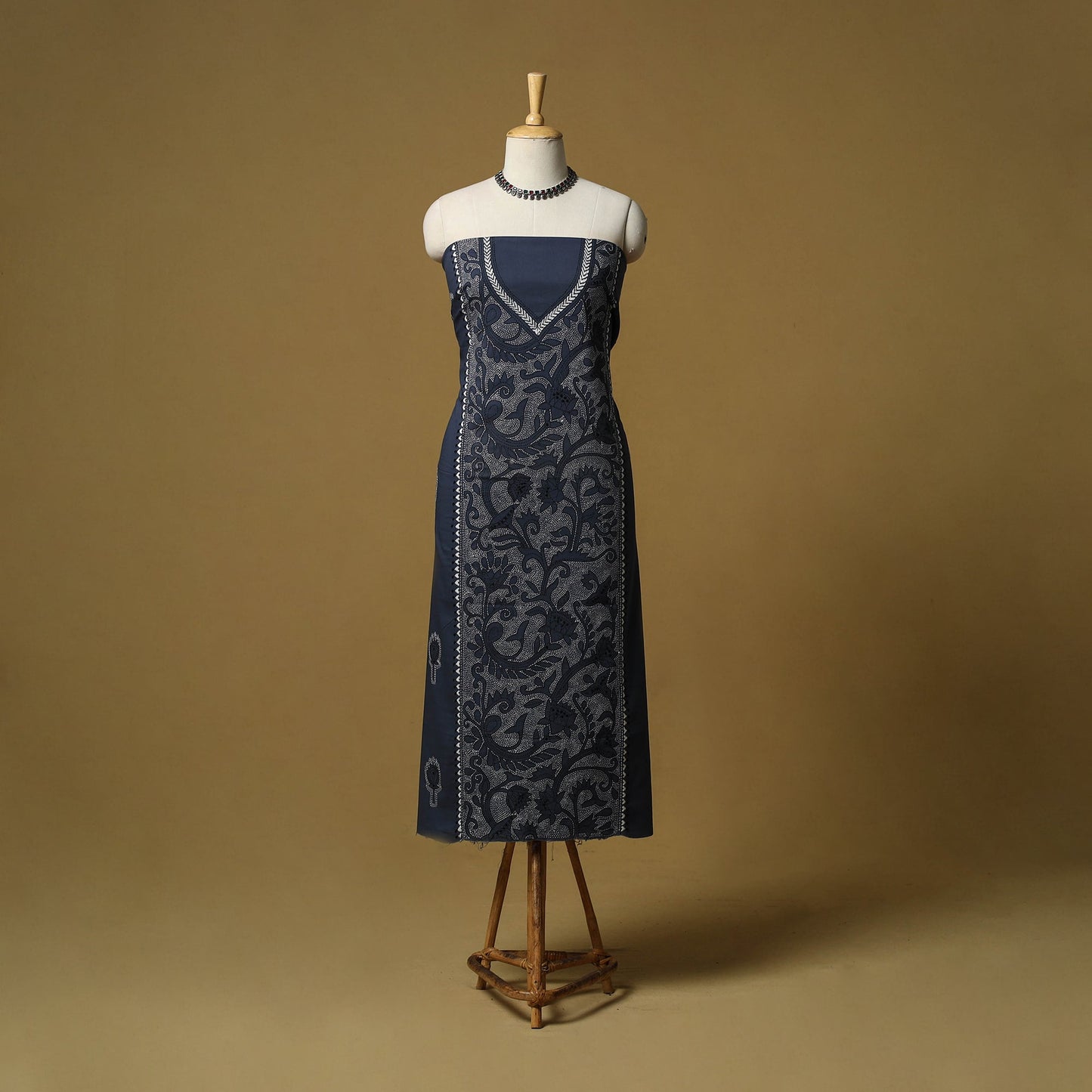 Blue - bengal kantha hand embroidered unstitched kurta