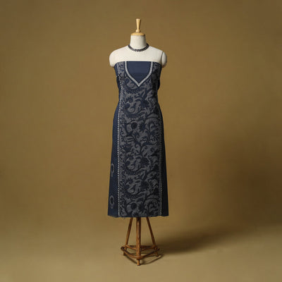 Blue - bengal kantha hand embroidered unstitched kurta