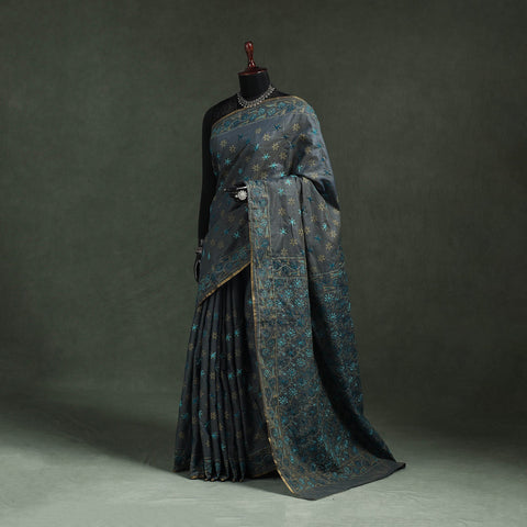 Bengal kantha hand embroidery silk cotton chapa work saree