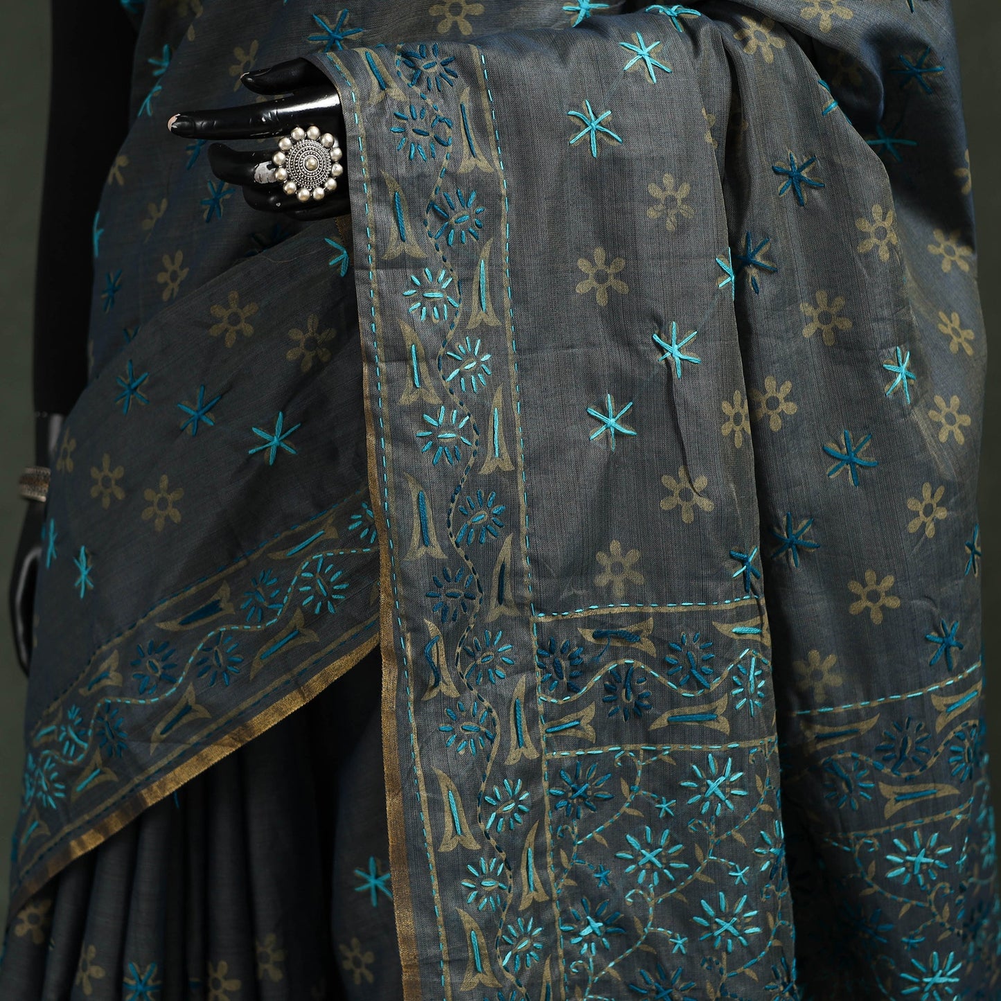 Bengal kantha hand embroidery silk cotton chapa work saree