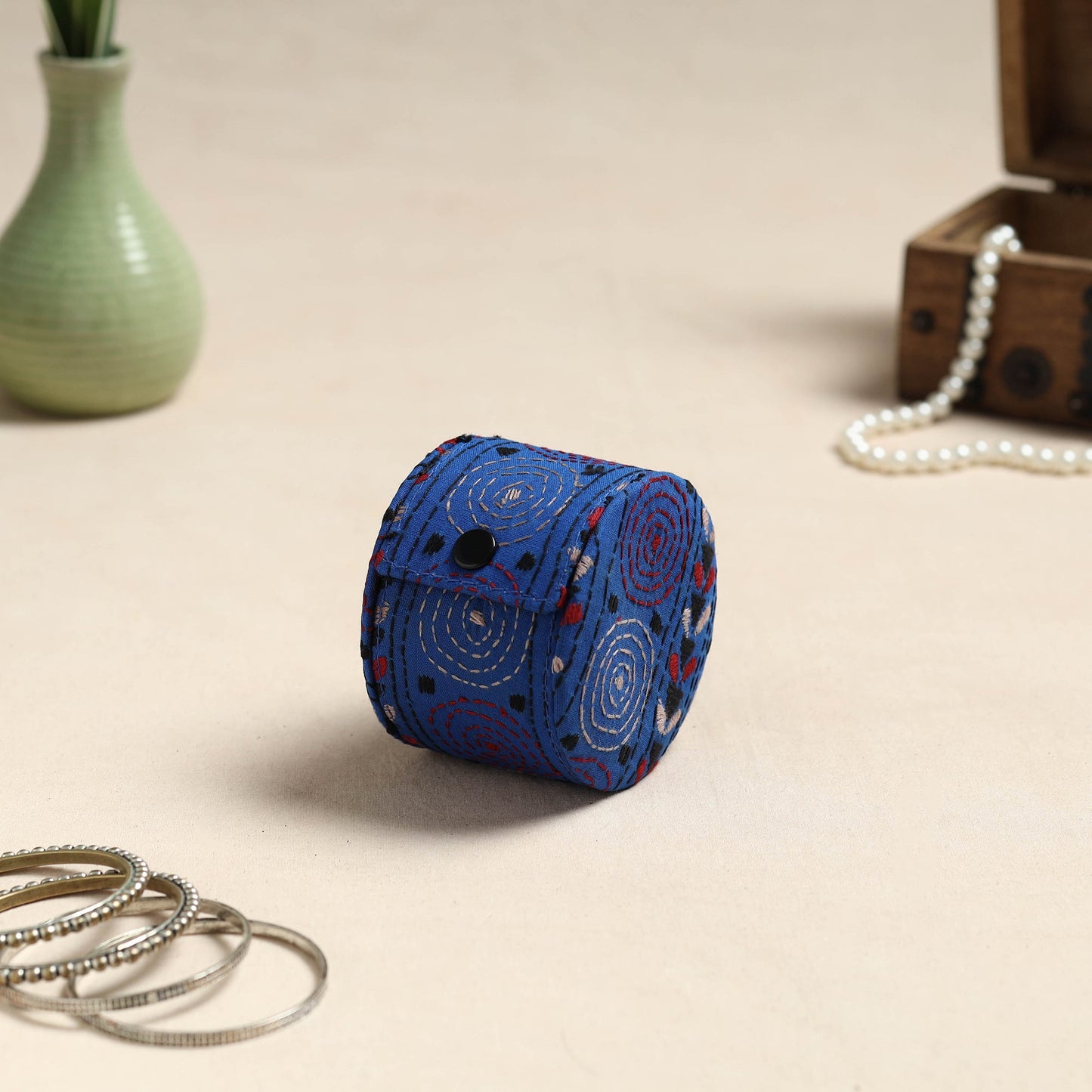 Blue Bengal Kantha Work Handcrafted Bangle Box (Small)