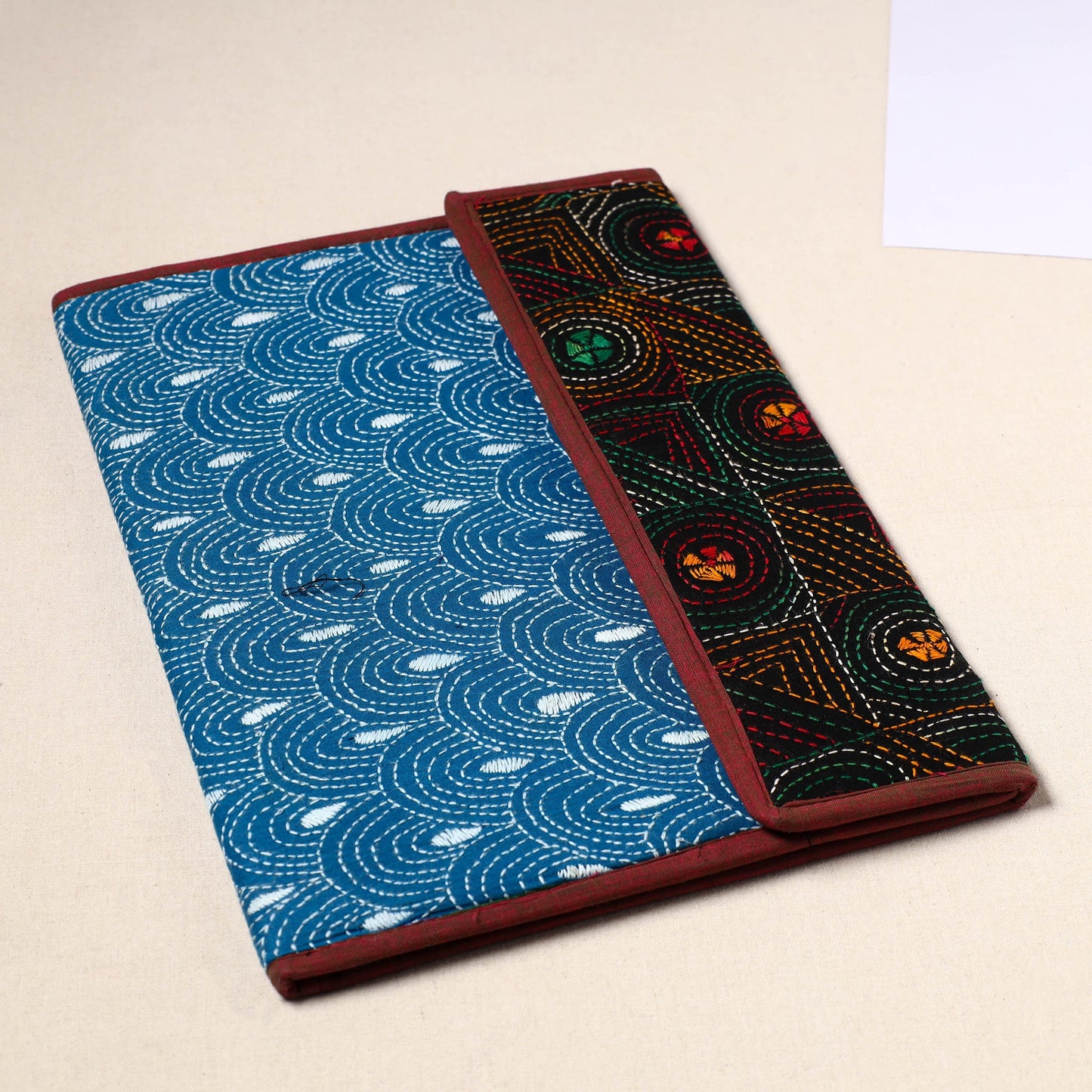 Blue Bengal Kantha Work Handcrafted File Folder 