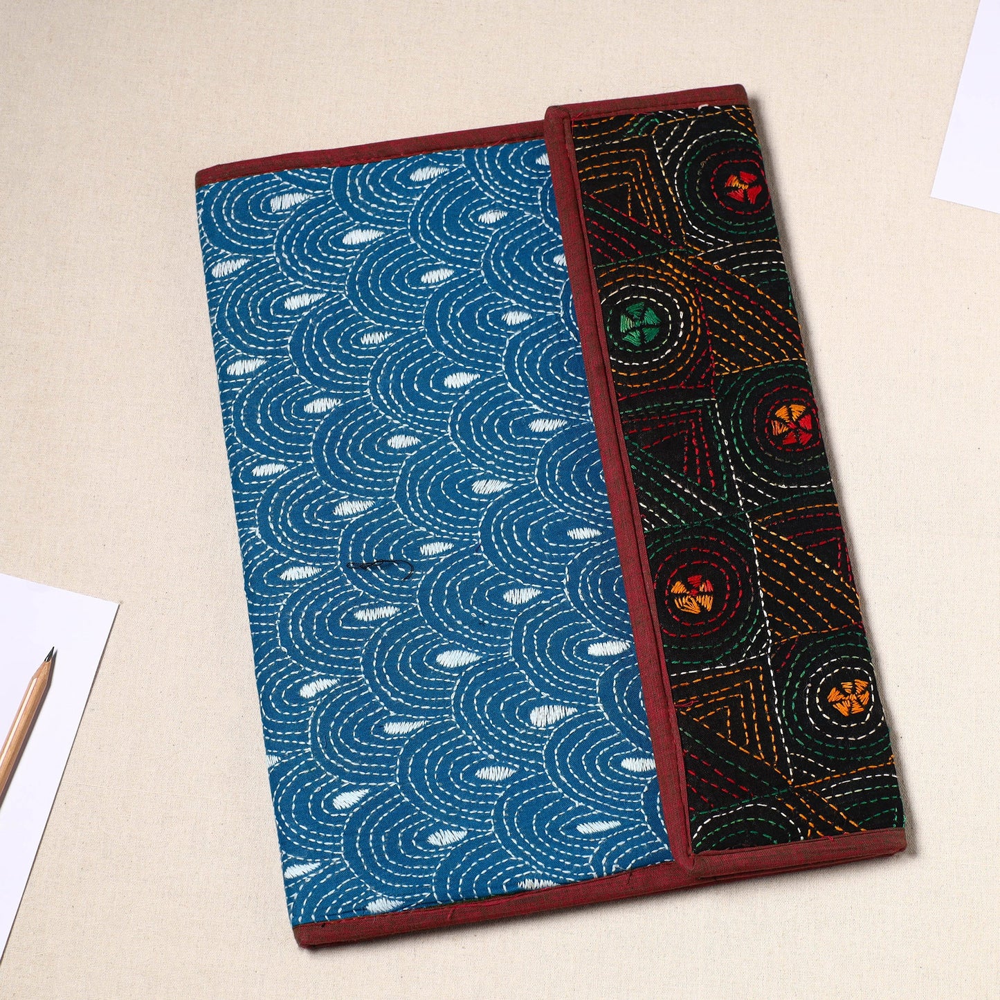 Blue Bengal Kantha Work Handcrafted File Folder 