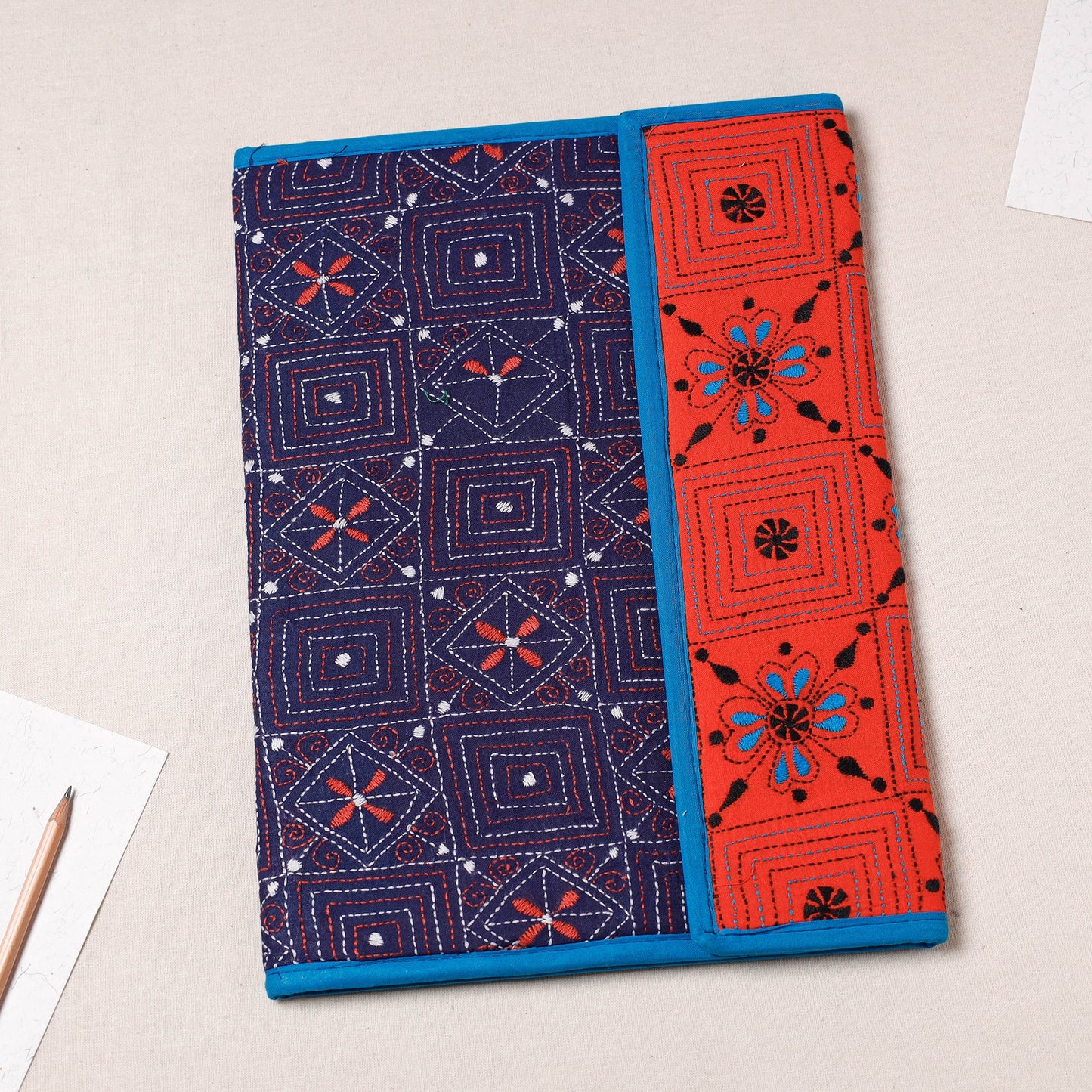 Blue Bengal Kantha Work Handcrafted File Folder 