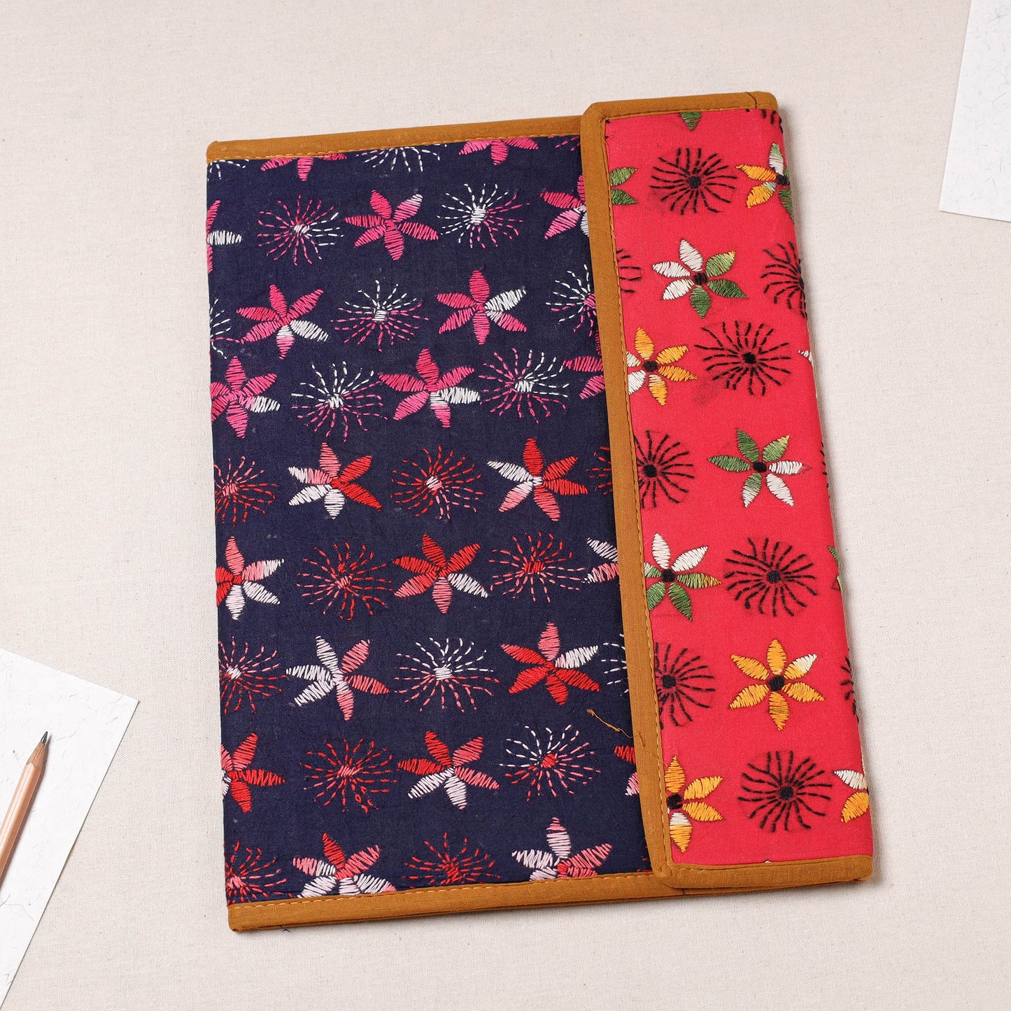 Blue Bengal Kantha Work Handcrafted File Folder 