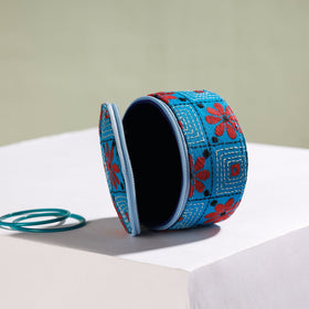  Bengal Kantha Work Handcrafted Round Blue Utility Box