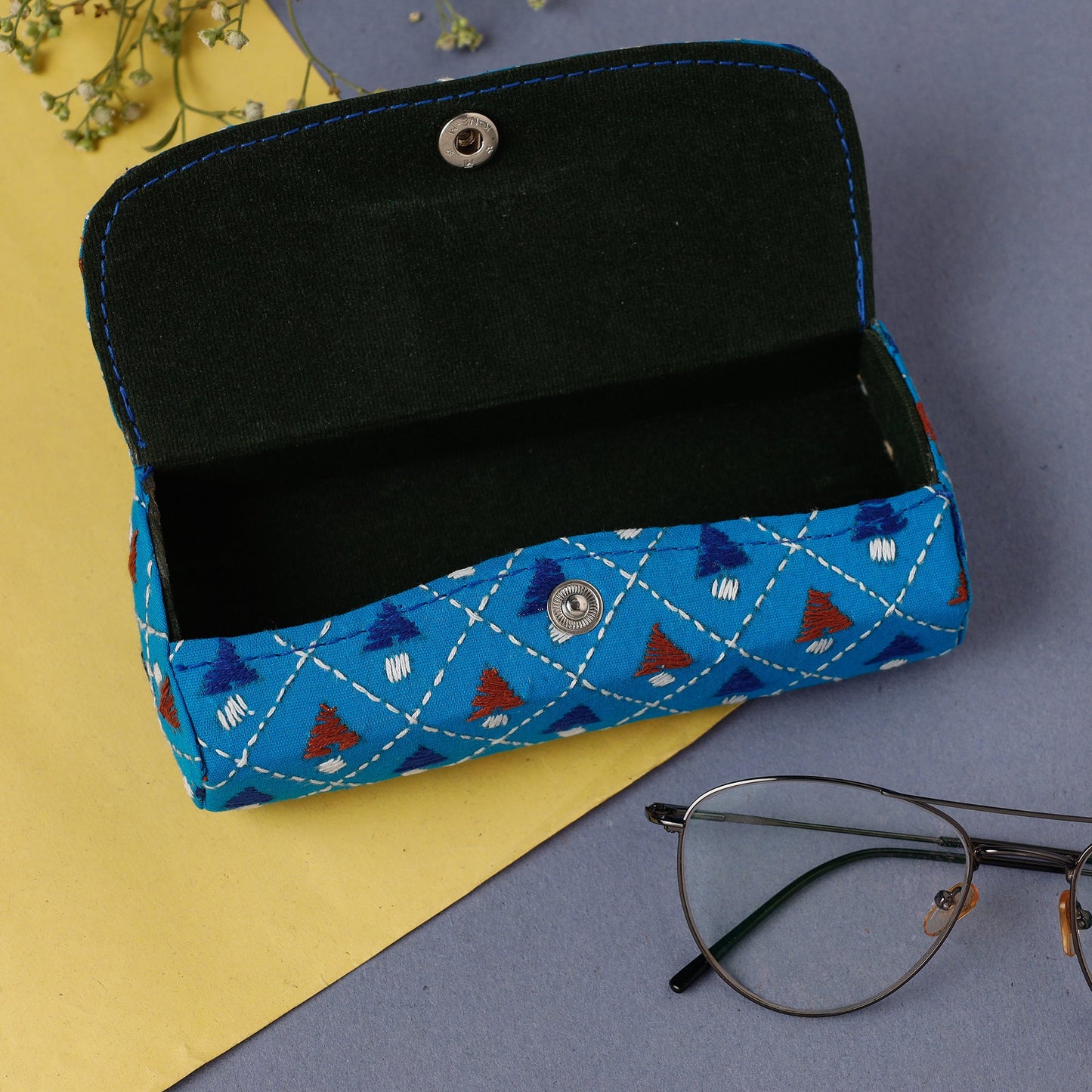 Blue Bengal Kantha Work Handcrafted Spectacles Case