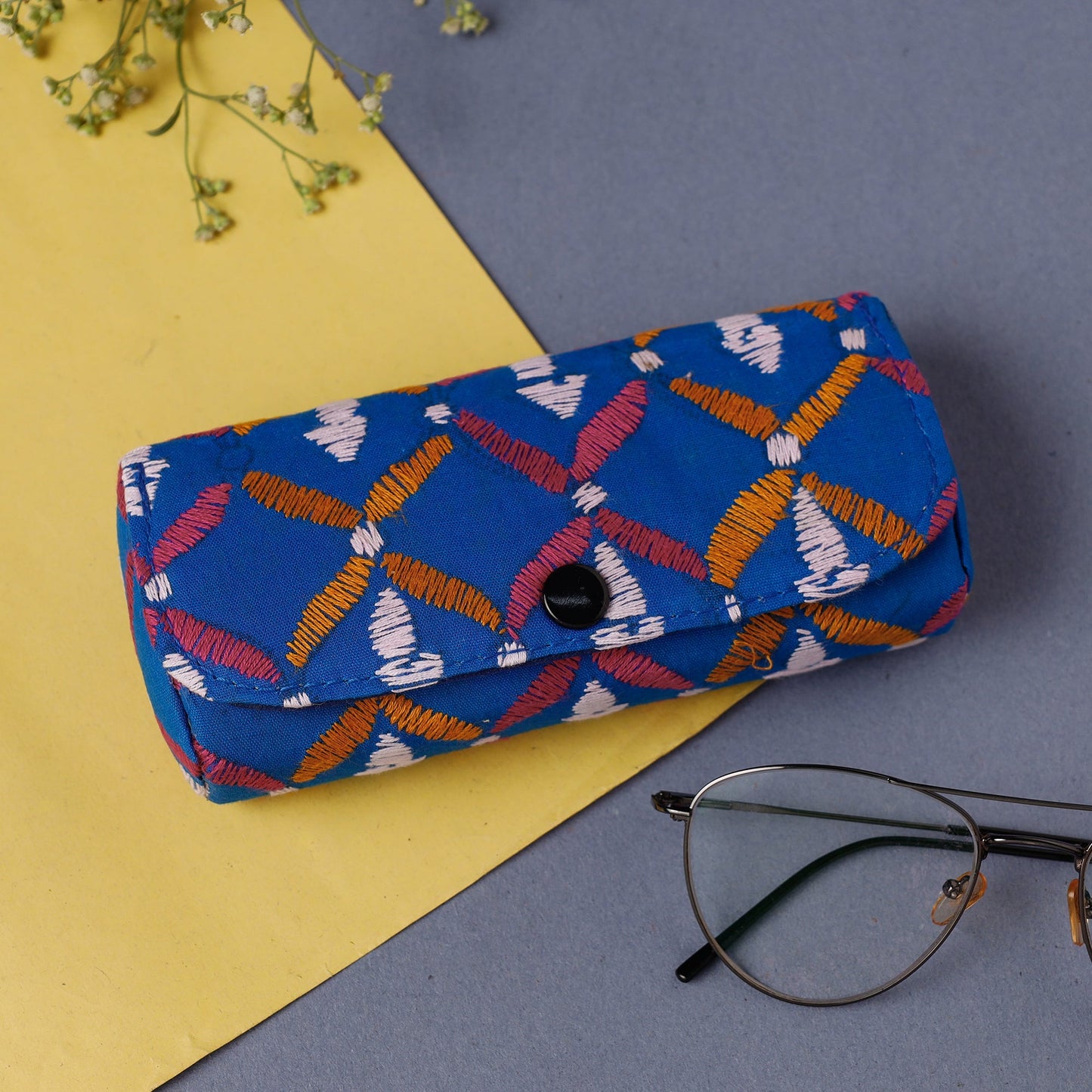 Blue Bengal Kantha Work Handcrafted Spectacles Case