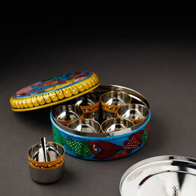 Bengal Patua Handpainted Stainless Steel Blue Masala Box