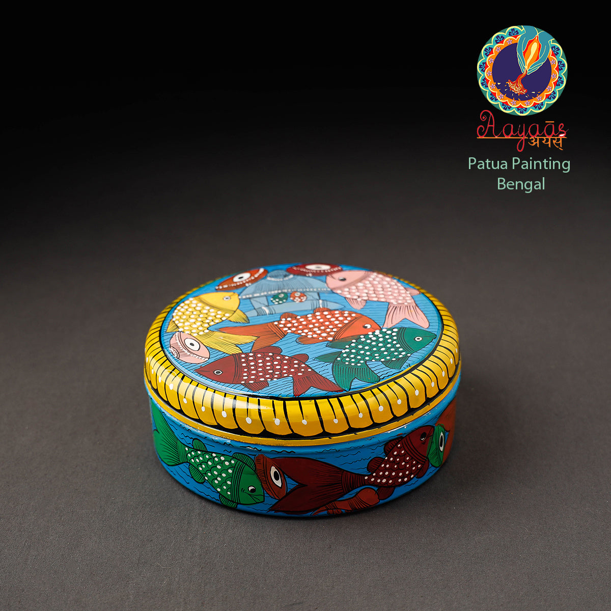 Bengal Patua Handpainted Stainless Steel Blue Masala Box