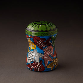 Multicolor Bengal Patua Handpainted Stainless Steel Multi Utility Canister