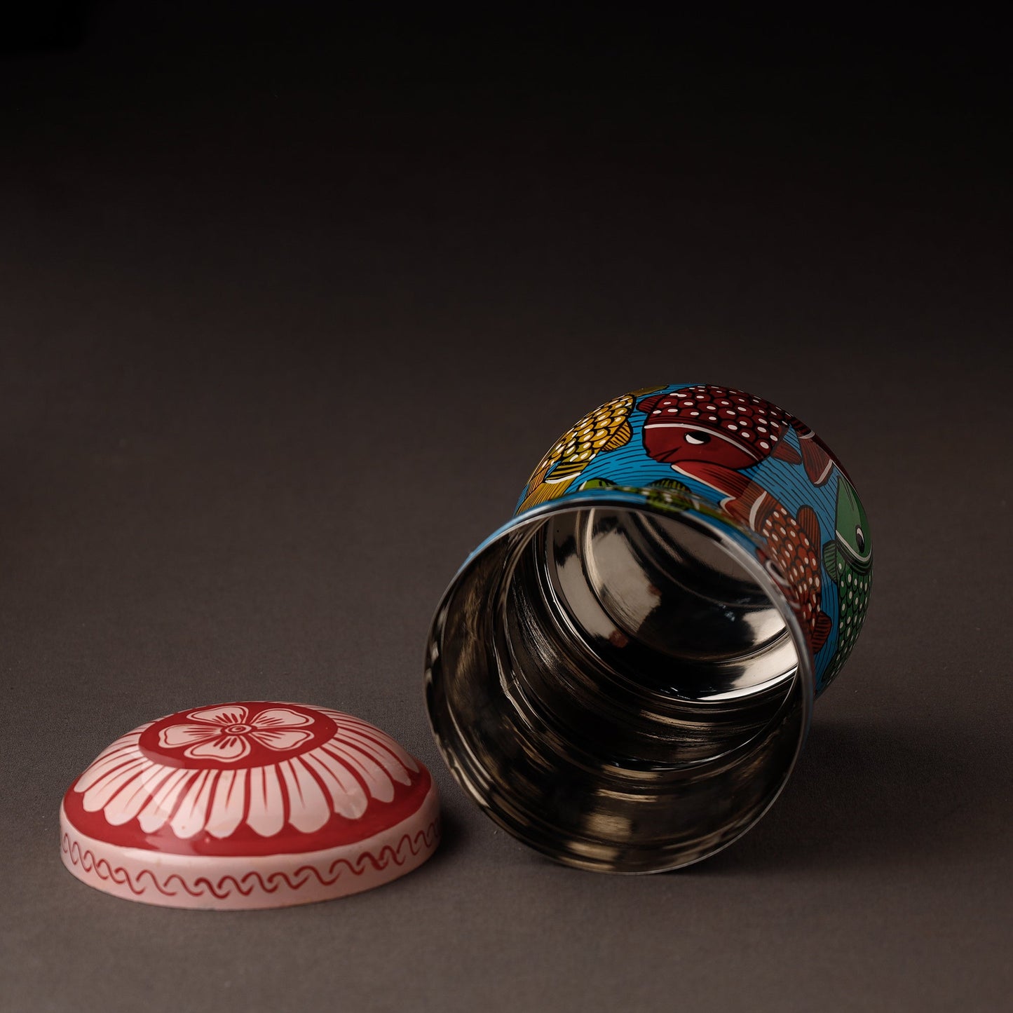 Blue Bengal Patua Handpainted Stainless Steel Multi Utility Canister