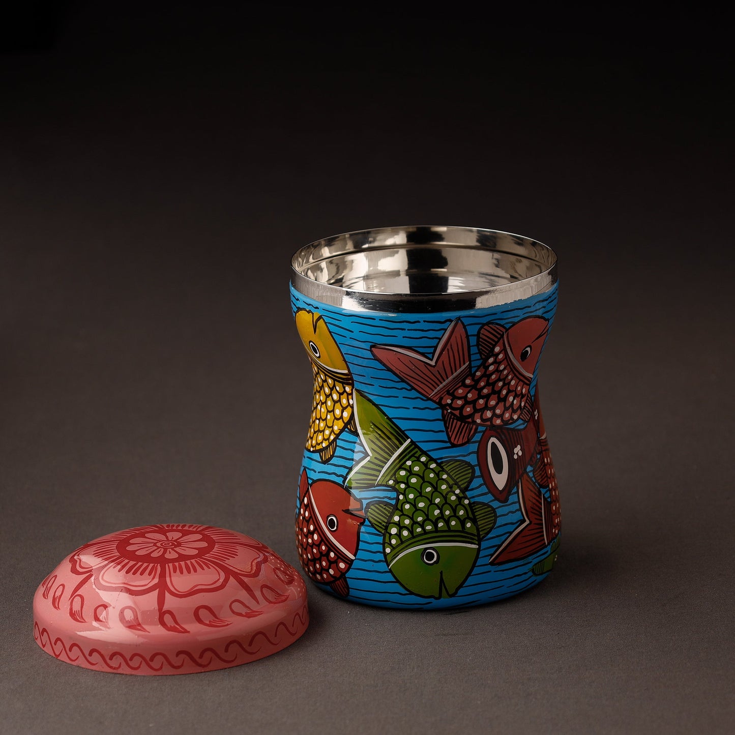 Blue Bengal Patua Handpainted Stainless Steel Multi Utility Canister