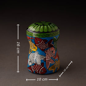 Multicolor Bengal Patua Handpainted Stainless Steel Multi Utility Canister