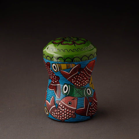 Multicolor Bengal Patua Handpainted Stainless Steel Multi Utility Canister