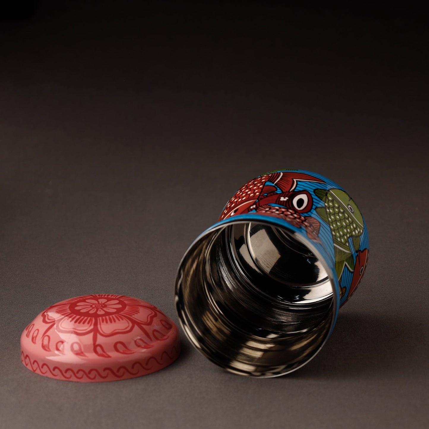 Blue Bengal Patua Handpainted Stainless Steel Multi Utility Canister