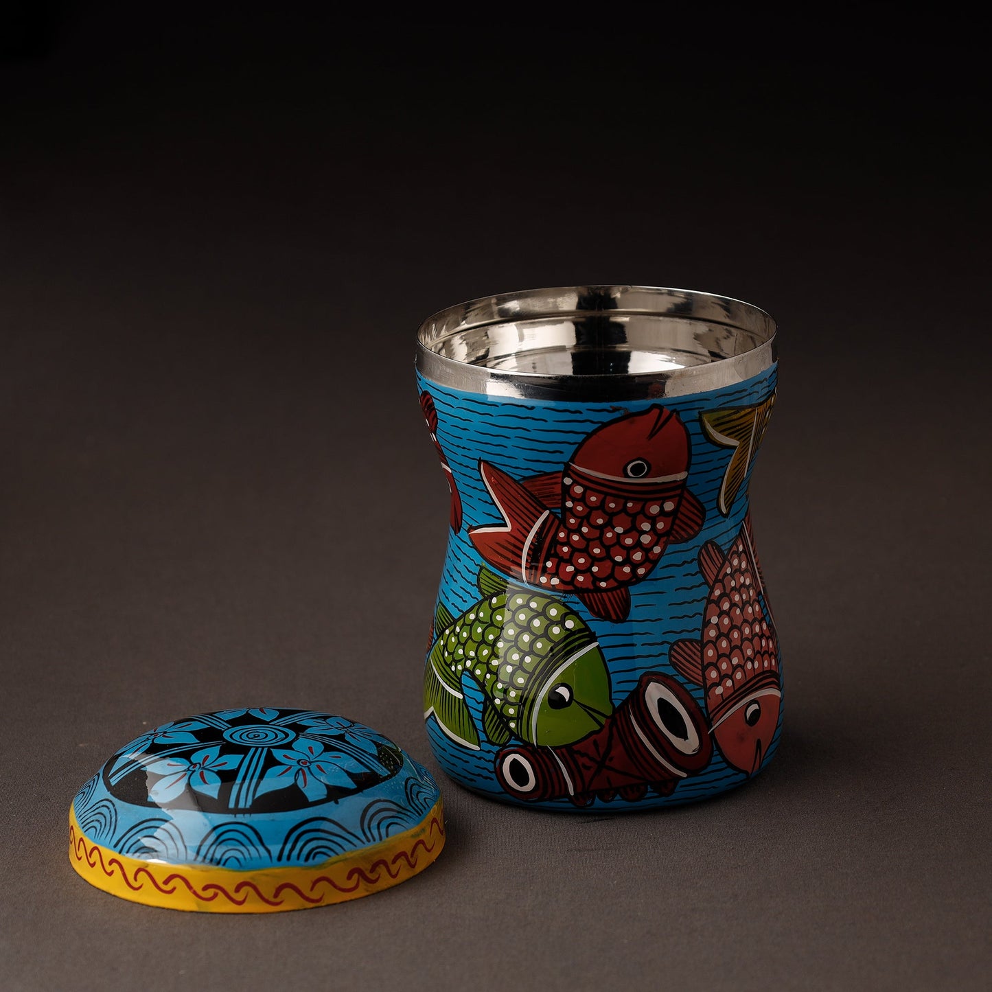Blue Bengal Patua Handpainted Stainless Steel Multi Utility Canister