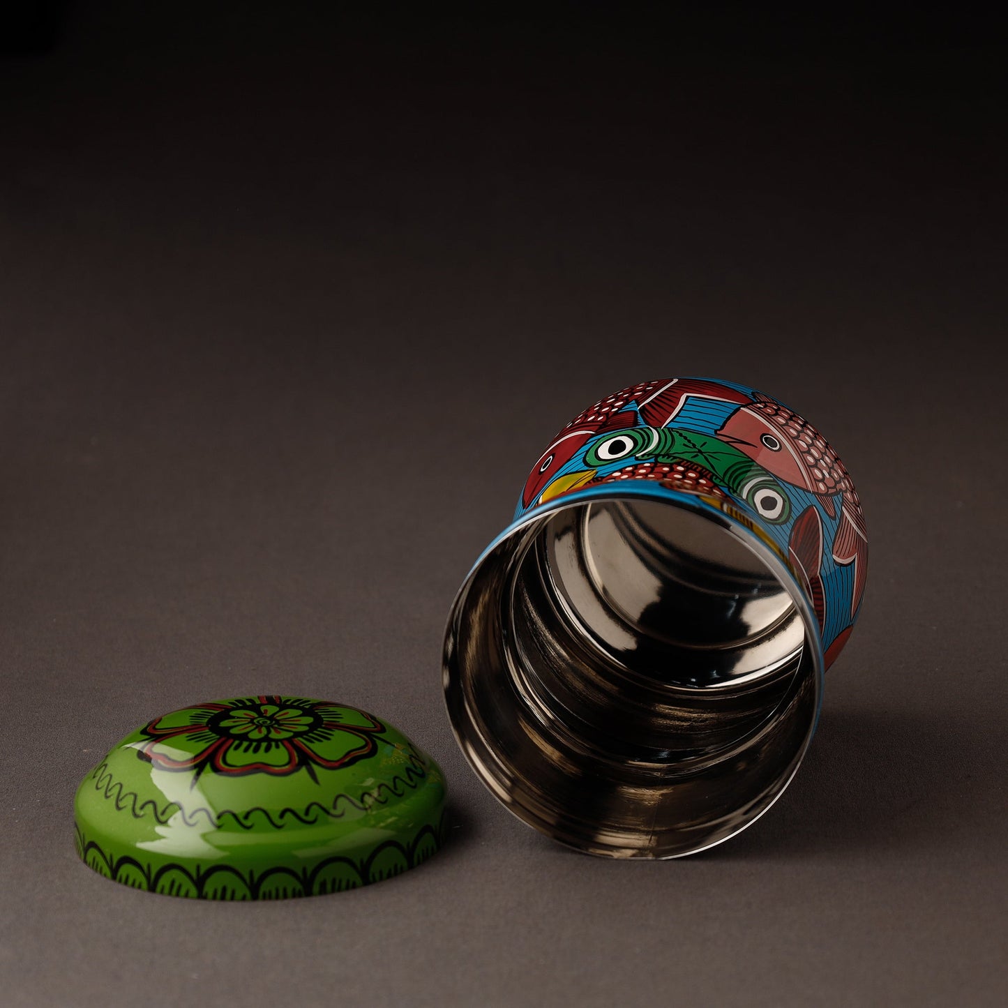 Multicolor Bengal Patua Handpainted Stainless Steel Multi Utility Canister