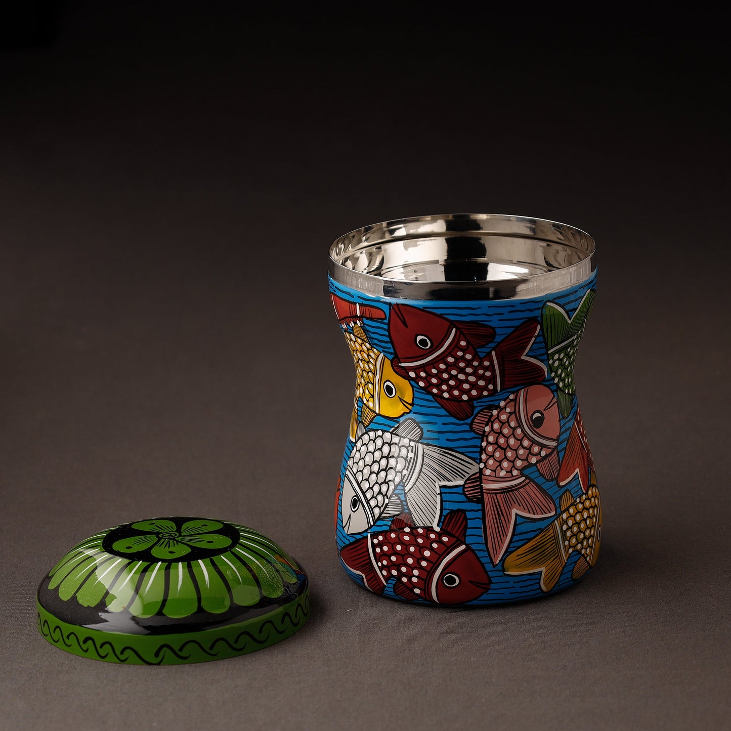 Multicolor Bengal Patua Handpainted Stainless Steel Multi Utility Canister