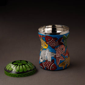 Multicolor Bengal Patua Handpainted Stainless Steel Multi Utility Canister