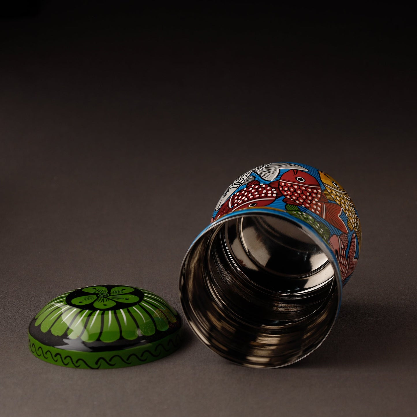 Multicolor Bengal Patua Handpainted Stainless Steel Multi Utility Canister