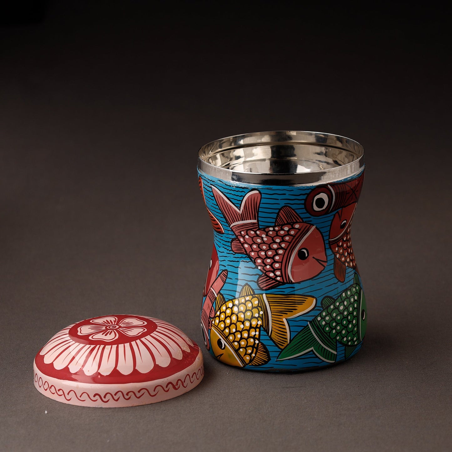 Blue Bengal Patua Handpainted Stainless Steel Multi Utility Canister
