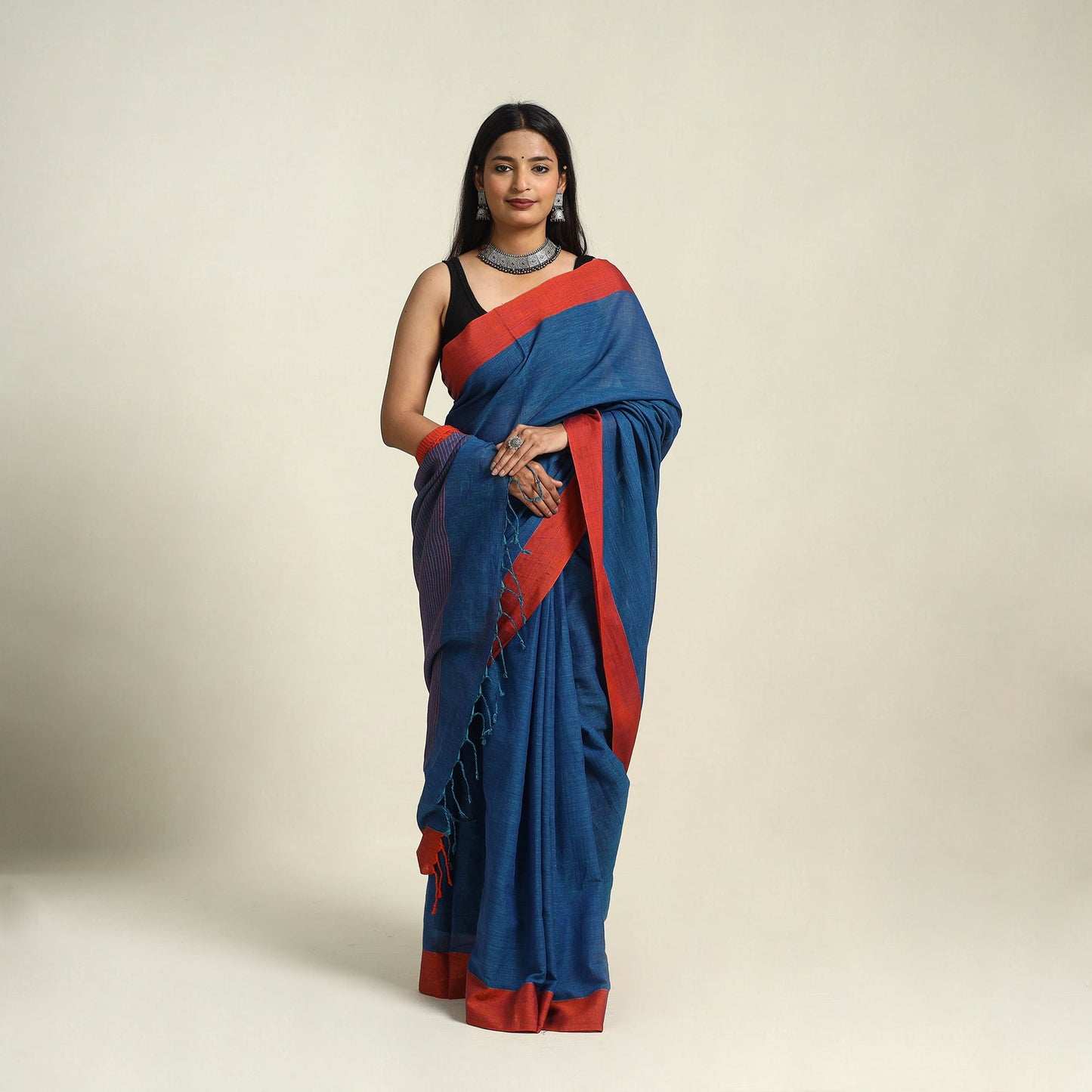Buy Blue Bengal Woven Border Handloom Cotton Saree