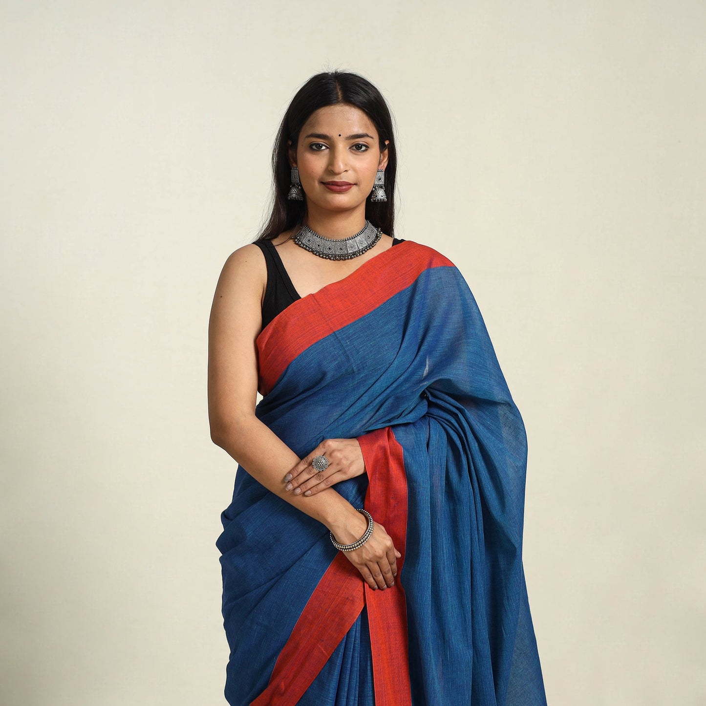 Buy Blue Bengal Woven Border Handloom Cotton Saree