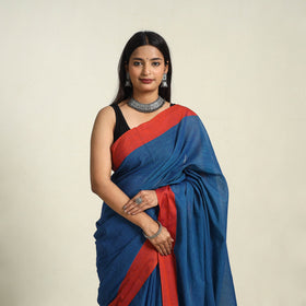 Buy Blue Bengal Woven Border Handloom Cotton Saree