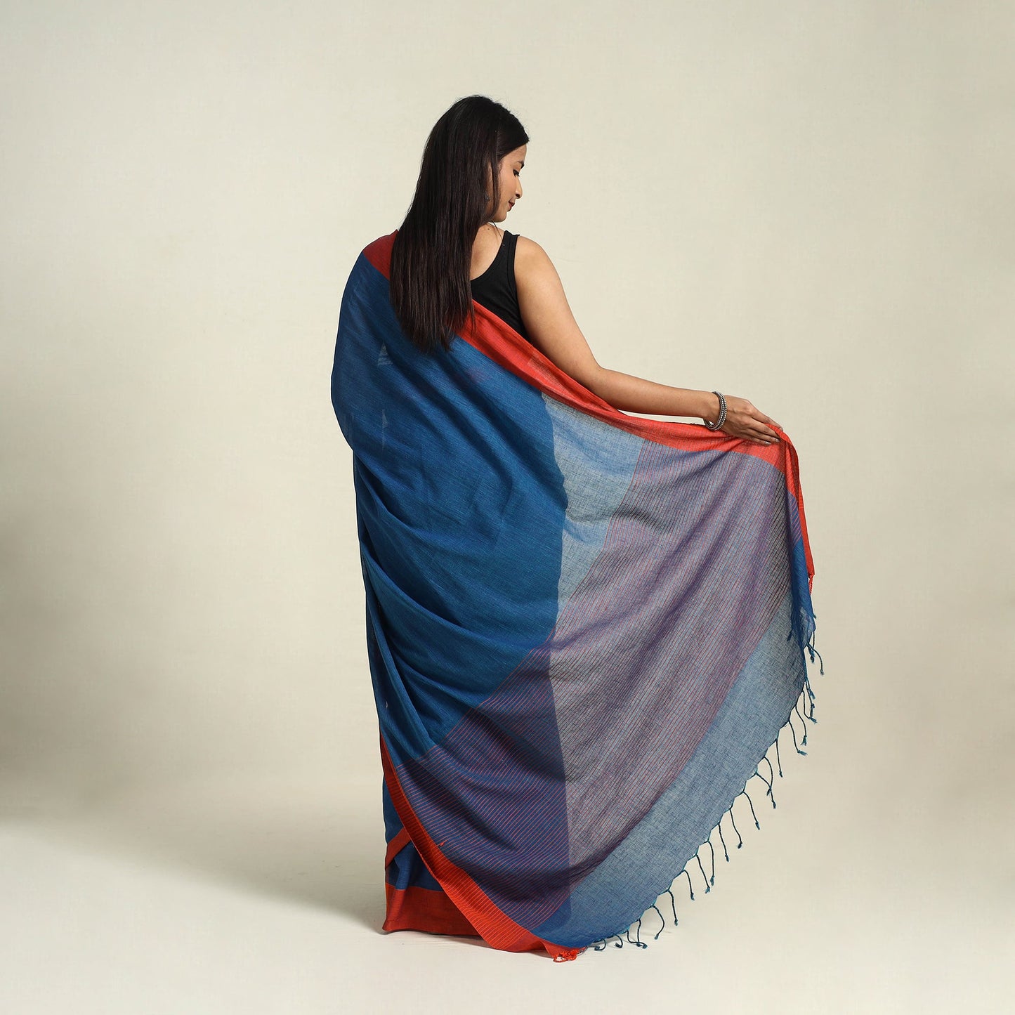 Buy Blue Bengal Woven Border Handloom Cotton Saree