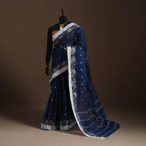 Blue Bengali Tant Saree with Matching Jewellery & Blouse