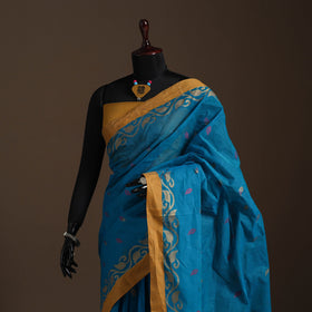Blue - bengali tant saree with matching jewellery & blouse