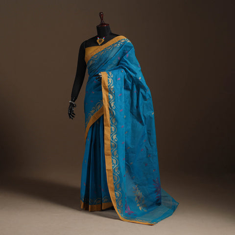 Blue - bengali tant saree with matching jewellery & blouse