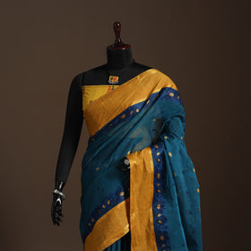 Blue - bengali tant saree with matching jewellery & blouse