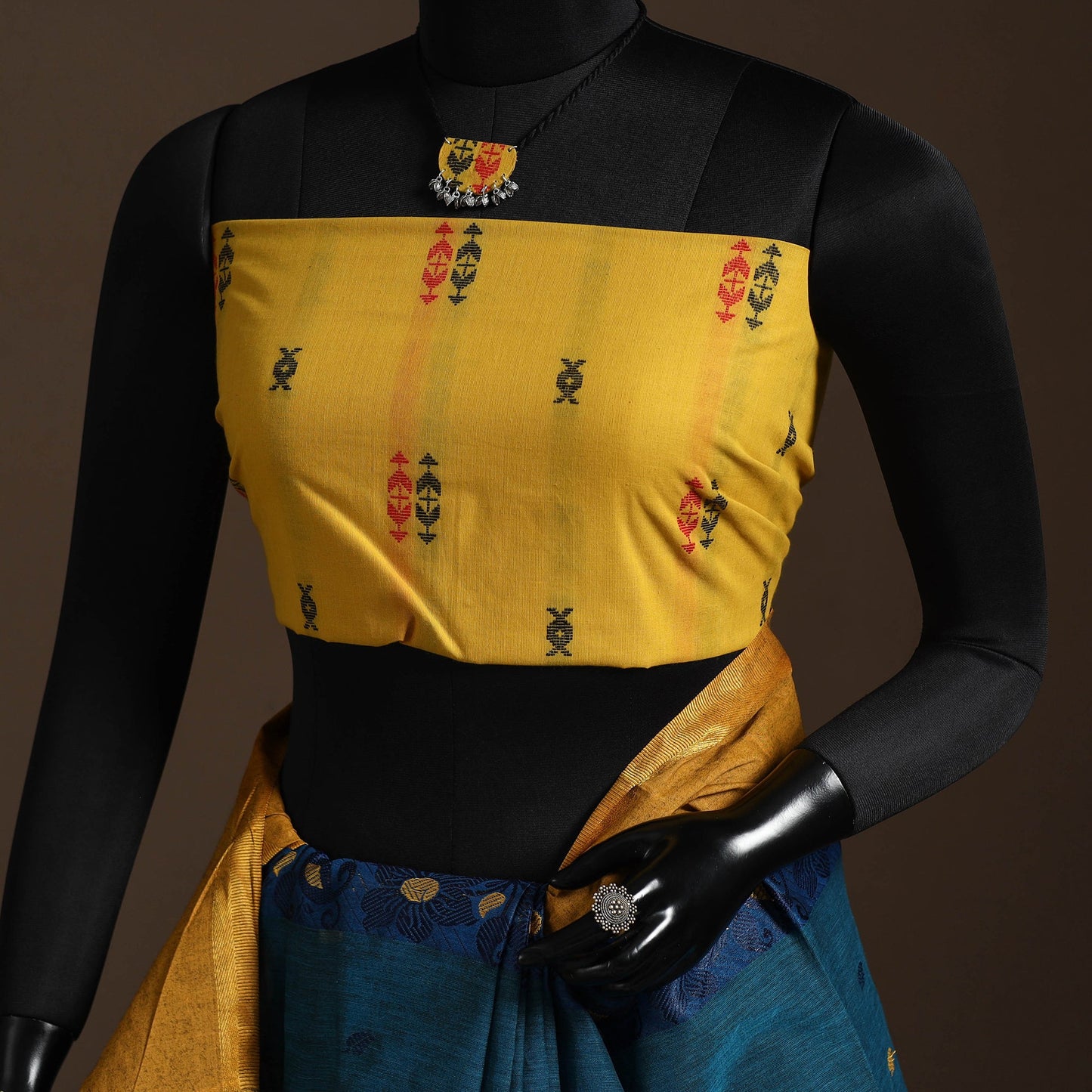 Blue - bengali tant saree with matching jewellery & blouse