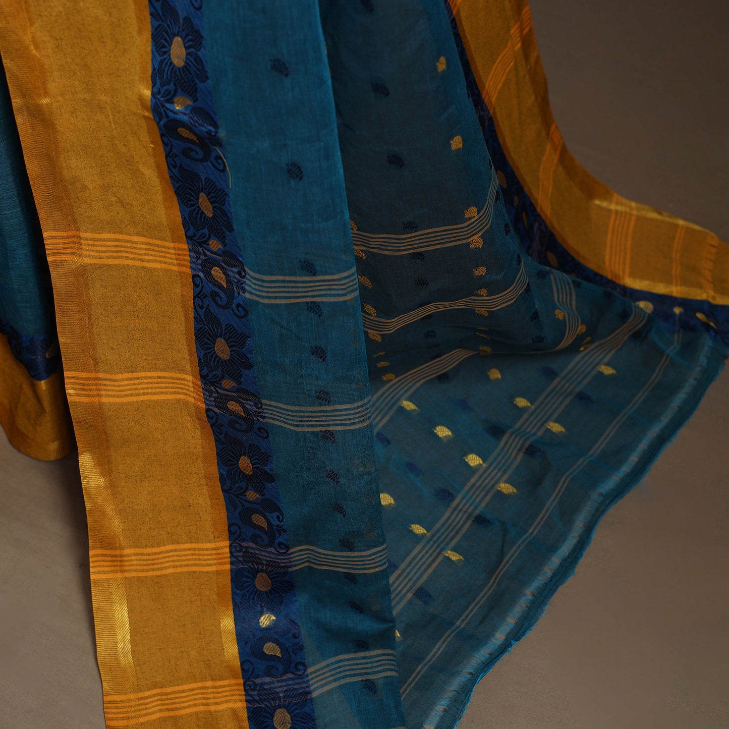 Blue - bengali tant saree with matching jewellery & blouse