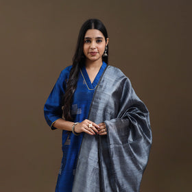 Blue - Bhagalpuri Handloom Tussar Silk Suit Set 05