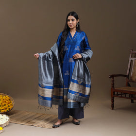 Blue - Bhagalpuri Handloom Tussar Silk Suit Set 05