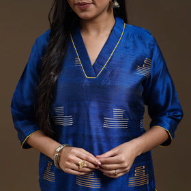 Blue - Bhagalpuri Handloom Tussar Silk Suit Set 05