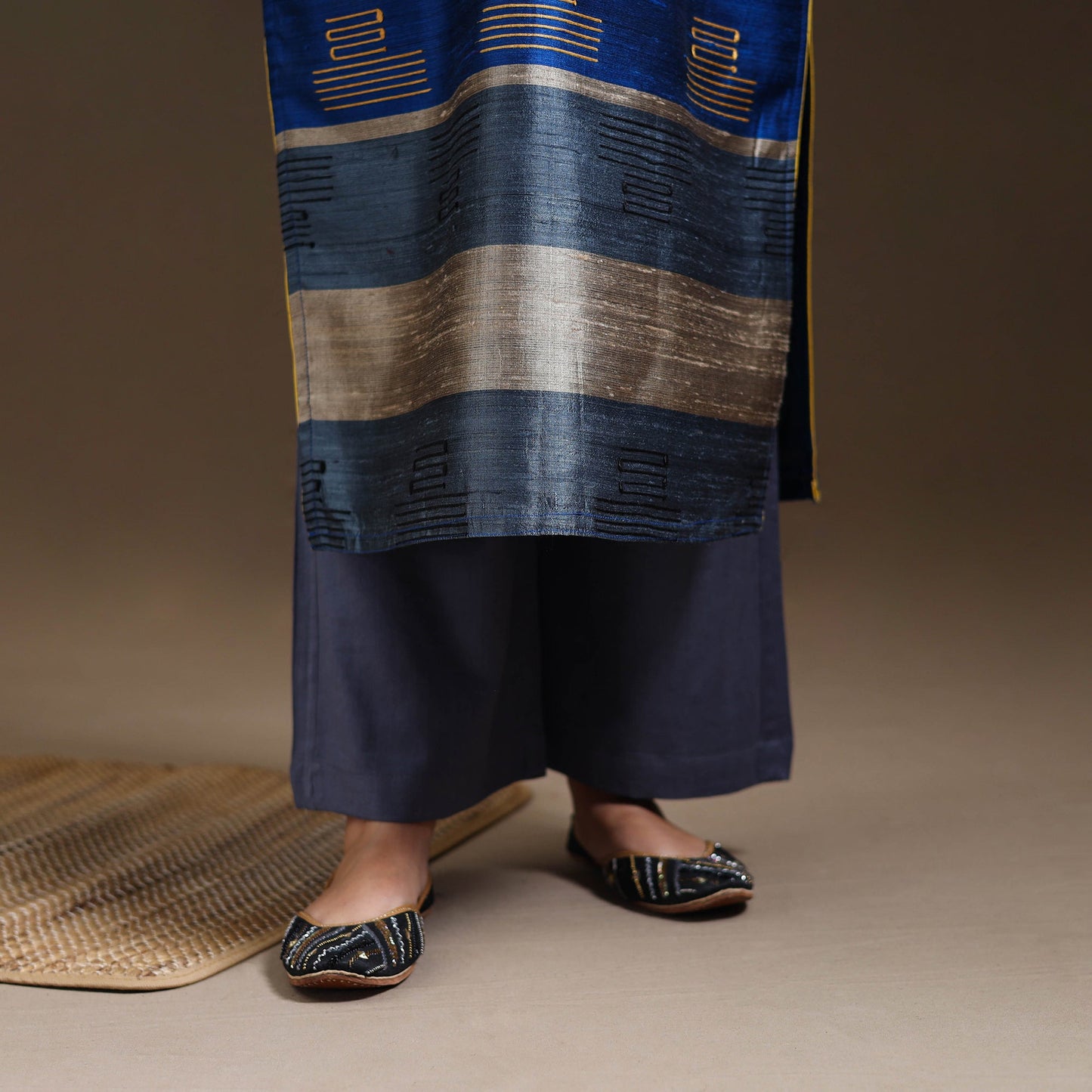 Blue - Bhagalpuri Handloom Tussar Silk Suit Set 05