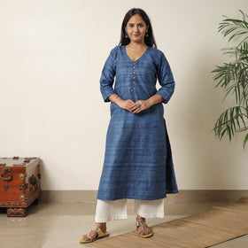 Bhagalpuri Handwoven Desi Tussar Silk Straight Kurta for Women