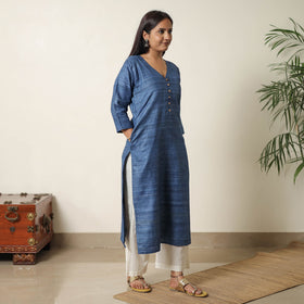 Bhagalpuri Handwoven Desi Tussar Silk Straight Kurta for Women