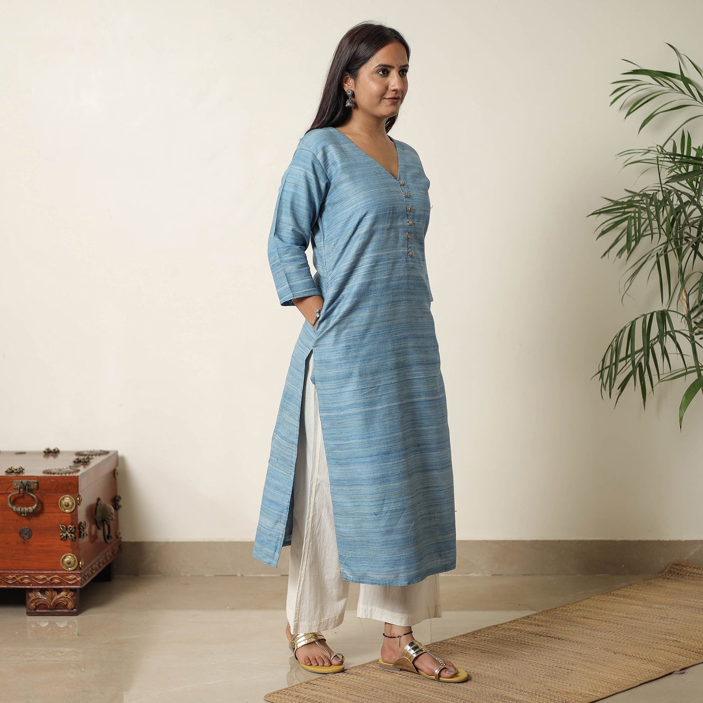 Bhagalpuri Handwoven Desi Tussar Silk Straight Kurta for Women