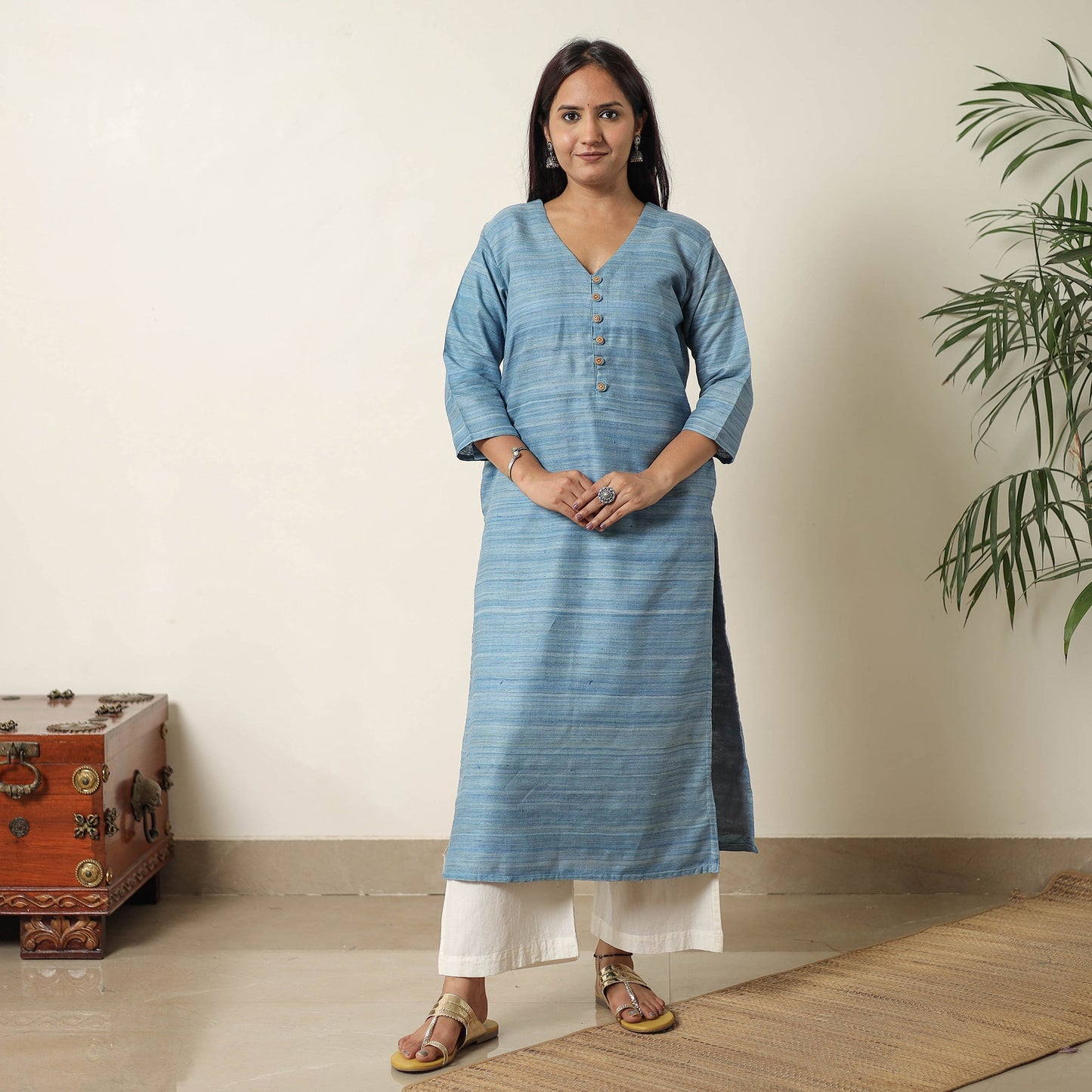 Bhagalpuri Handwoven Desi Tussar Silk Straight Kurta for Women